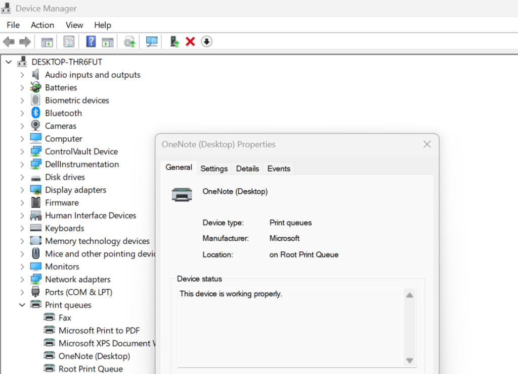 Printer Section in Device Manager Screenshot by HTB