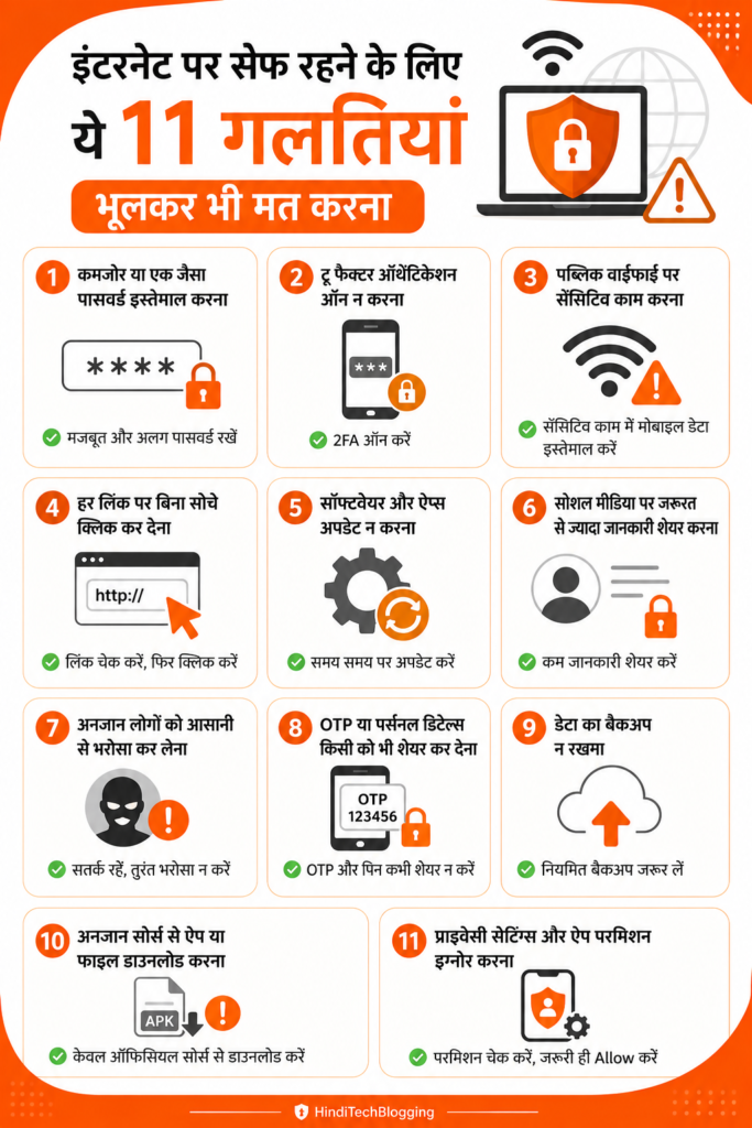 इंटरनेट पर सेफ रहने के लिए ये 11 गलतियां भूलकर भी मत करना